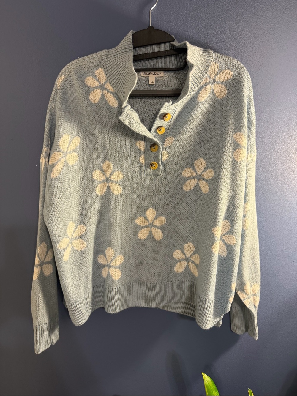 Derek Heart Light Blue Floral Button-Up Cowl Sweater 1XL